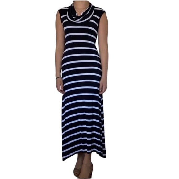 Michael Kors Tube Maxi Low High Dress Extra Long Nautical Striped with Cowl neck - Picture 2 of 11